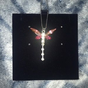Dragonfly Pink Crystal necklace 💎